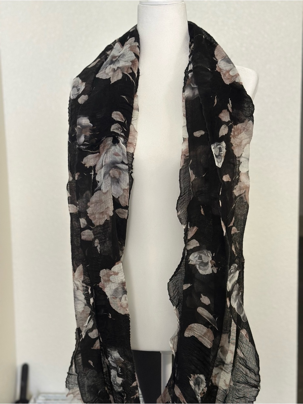 Black Floral Lightweight Infinity Scarf - Women's Accessory